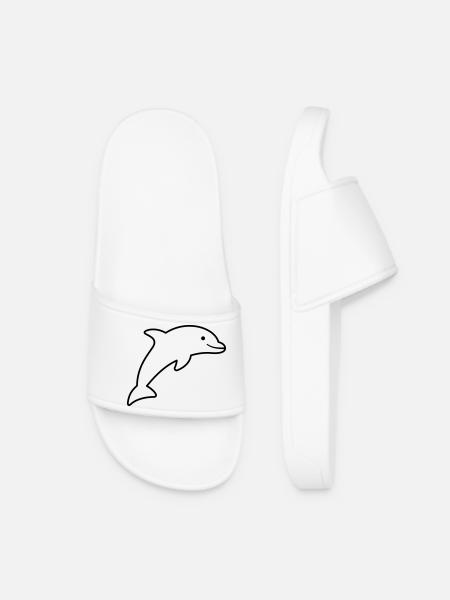 Dolphin Symbol Outline Cheerfully Jumping - Women’s Pool Sliders - white
