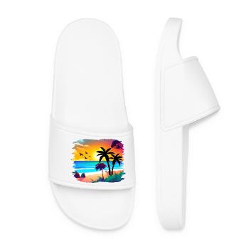 Summer Sunset Beach Watercolor - Women’s Pool Sliders - white - Front