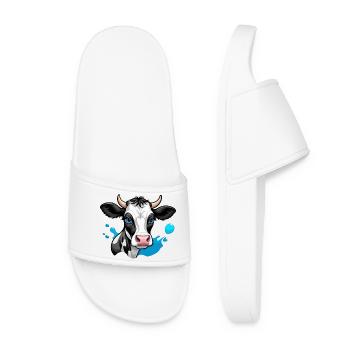 Cute Dairy Cow with Blue Eyes - Women’s Pool Sliders - white - Front