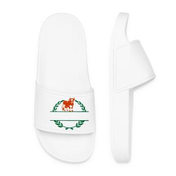 Red & White Cow with Own Text - Women’s Pool Sliders - white - Front