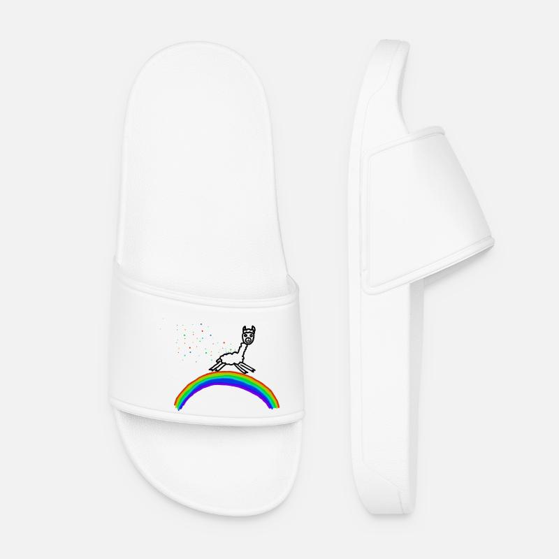 Rainbow Alpaca Confetti Pattern - Women’s Pool Sliders - white