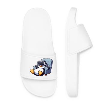 Pinguin Virtual Reality Gamer Zocker Chillen - Frauen Badelatschen - Weiß - Vorne