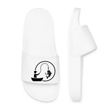 Angler in Boat Logo Minimalist - Women’s Pool Sliders - white - Front