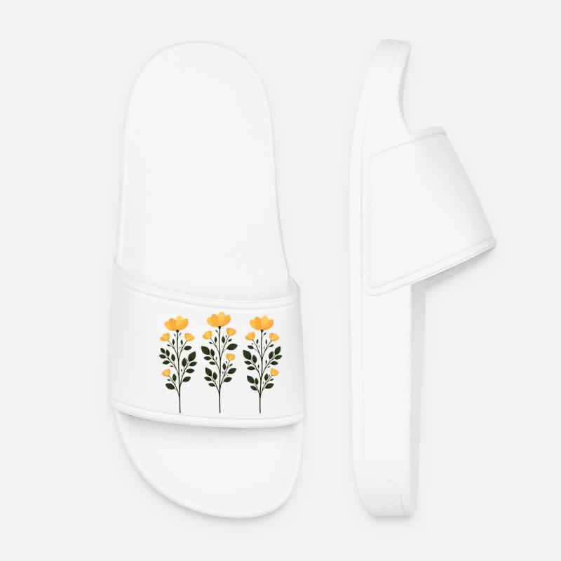 Three Golden Flower Sprigs - Women’s Pool Sliders - white