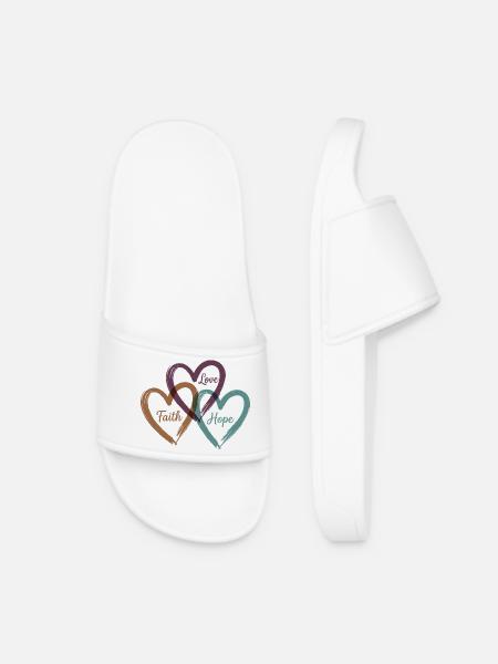 Love Faith Hope – Inspirational Heart Design - Women’s Pool Sliders - white