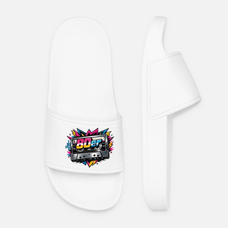 80s Retro Cassette Neon - Women’s Pool Sliders - white