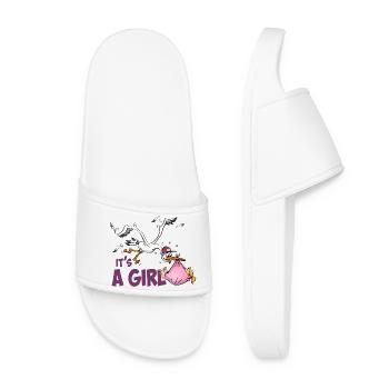 Cigogne avec une petite fille ; « C’est une fille » - Claquettes Femme - blanc - Devant