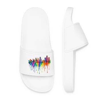 Detroit Michigan Dripping Paint - Women’s Pool Sliders - white - Front