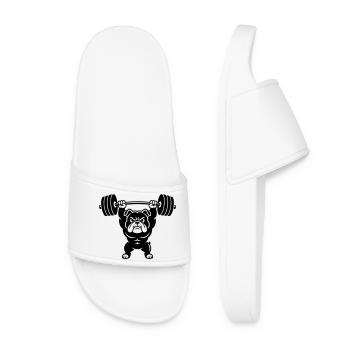 Muscle bulldog lifts heavy dumbbell - Women’s Pool Sliders - white - Front
