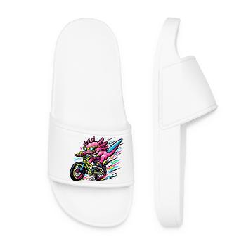 Neon Axolotl on the Bike - Women’s Pool Sliders - white - Front