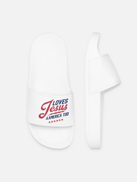 I Love Jesus & America Too - Women’s Pool Sliders - white