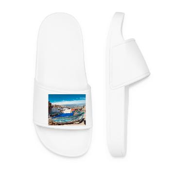 Des bateaux bleus dans le port - Claquettes Femme - blanc - Devant