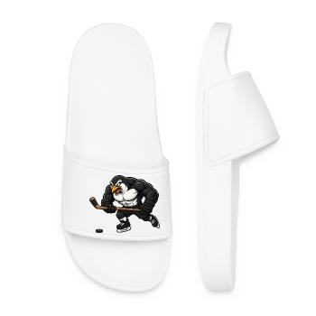 Pinguin Eishockey Spieler Comic Motiv - Frauen Badelatschen - Weiß - Vorne