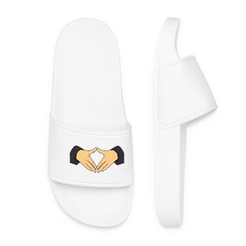 Diamond Hand Gesture – Merkel Hands Symbolic Gesture - Women’s Pool Sliders - white - Front