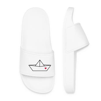 Boat paper ship heart I harbor love gift - Women’s Pool Sliders - white - Front