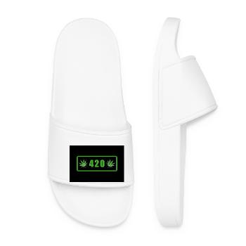 Happy 420 (4:20, 4/20) Day neon sign - Women’s Pool Sliders - white - Front