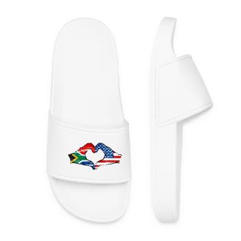 Afrique du Sud États-Unis drapeau mains forme de coeur utilisé - Claquettes Femme - blanc - Devant