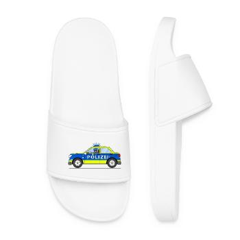 Voiture de police avec policier bleu et jaune - Claquettes Femme - blanc - Devant