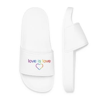 LOVE IS LOVE, LGBTQ+ REGENBOGEN FARBEN - Frauen Badelatschen - Weiß - Vorne
