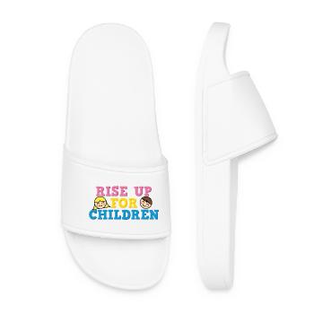 Rise Up For Children Cute Advocacy Kids Graphic - Women’s Pool Sliders - white - Front