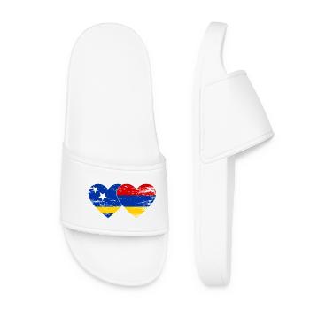 Curacao Armenia flag heart used - Women’s Pool Sliders - white - Front