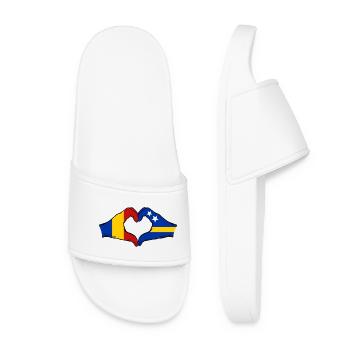 Romania Curacao Flag Hands Heart Shape - Women’s Pool Sliders - white - Front