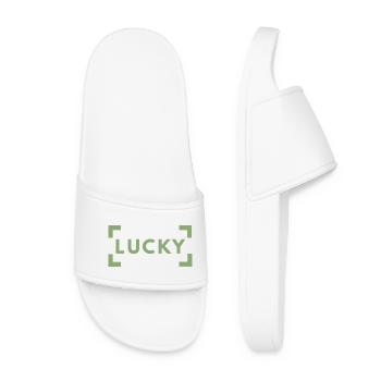 Lucky Typography Green Minimalist - Frauen Badelatschen - Weiß - Vorne