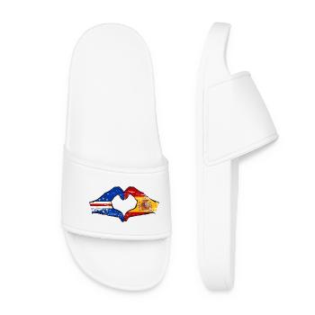 Cape Verde Spain flag hands heart shape used - Women’s Pool Sliders - white - Front