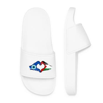 Palestine Nazar Flag Hands Heart Shape Used - Women’s Pool Sliders - white - Front
