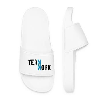 Blue Teamwork Shadow Mirrored Logo Design Crew - Women’s Pool Sliders - white - Front