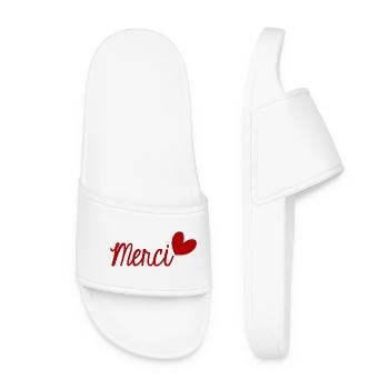 MERCI. THANKS. THANK YOU. ANNIVERSAIRE. NAISSANCE. - Claquettes Femme - blanc - Devant