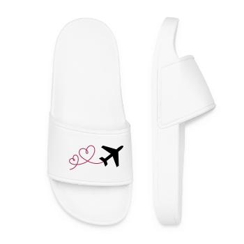 Airplane with 2 hearts - Women’s Pool Sliders - white - Front