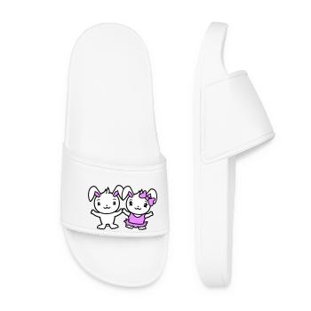 2 Lapins Deux Petite Amie Amour Couple Amoureux Mignon - Claquettes Femme - blanc - Devant