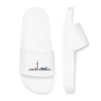 Stuttgarter Stadtskyline Fernsehturm Moderne Linienzeichnung - Frauen Badelatschen - Weiß - Vorne