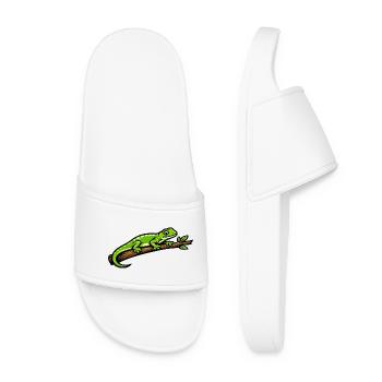 Green gecko on branch – vivid illustration - Women’s Pool Sliders - white - Front
