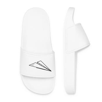 Paper Airplane Sketch Minimalist Line Art - Women’s Pool Sliders - white - Front