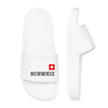 SCHWEIZ Trikot Look - mit Fahne Flagge auf Brust - Frauen Badelatschen - Weiß - Vorne