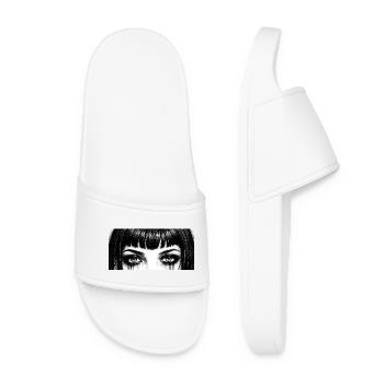 Black and White Eyes Teardrop Design - Women’s Pool Sliders - white - Front