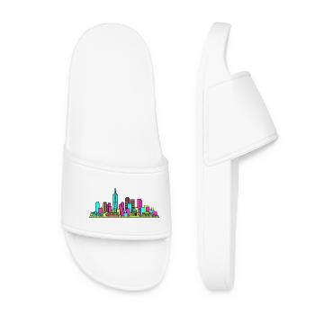 Melbourne City Skyline Flinders Station Art - Women’s Pool Sliders - white - Front