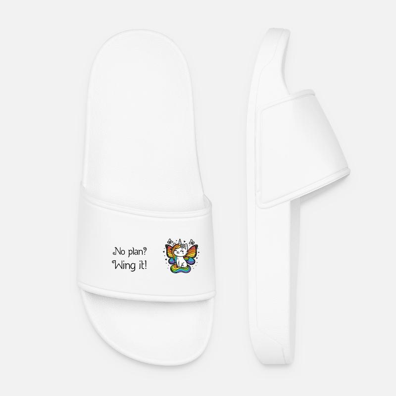 Pas de plan ? Ailez-le ! Chat licorne ailé (coloré) - Claquettes Femme - blanc