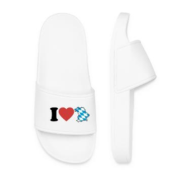 I Love Bavaria | Heart with blue white map - Women’s Pool Sliders - white - Front