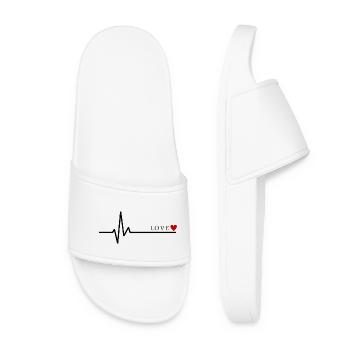 Love Heartbeat | Minimalist Heartbeat Love Shirt - Women’s Pool Sliders - white - Front