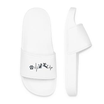Motif de chat et de chien en forme de vague de cœur - Claquettes Femme - blanc - Devant