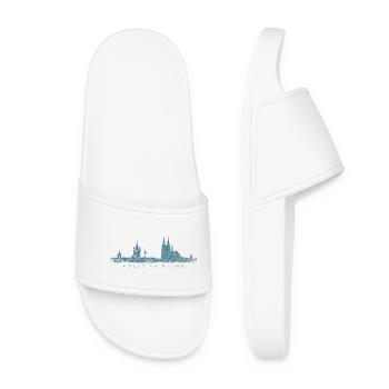 Kölle am Rhing Köln Kölner Skyline (Vintage Blau) - Frauen Badelatschen - Weiß - Vorne
