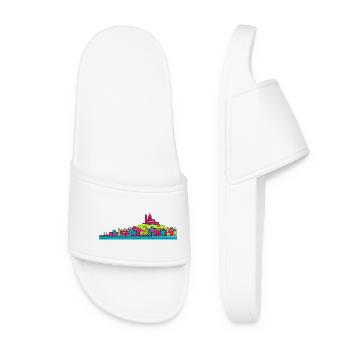 Marseille City Skyline Basilika Moderne Linienkunst - Frauen Badelatschen - Weiß - Vorne