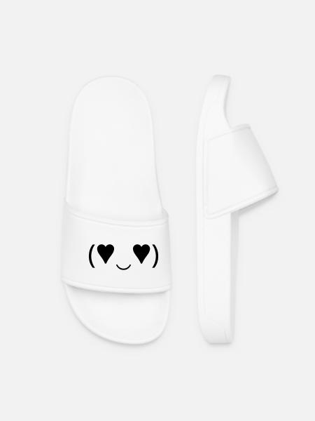 Verliebtes Emote (♥‿♥) Herzaugen Kaomoji - Frauen Badelatschen - Weiß