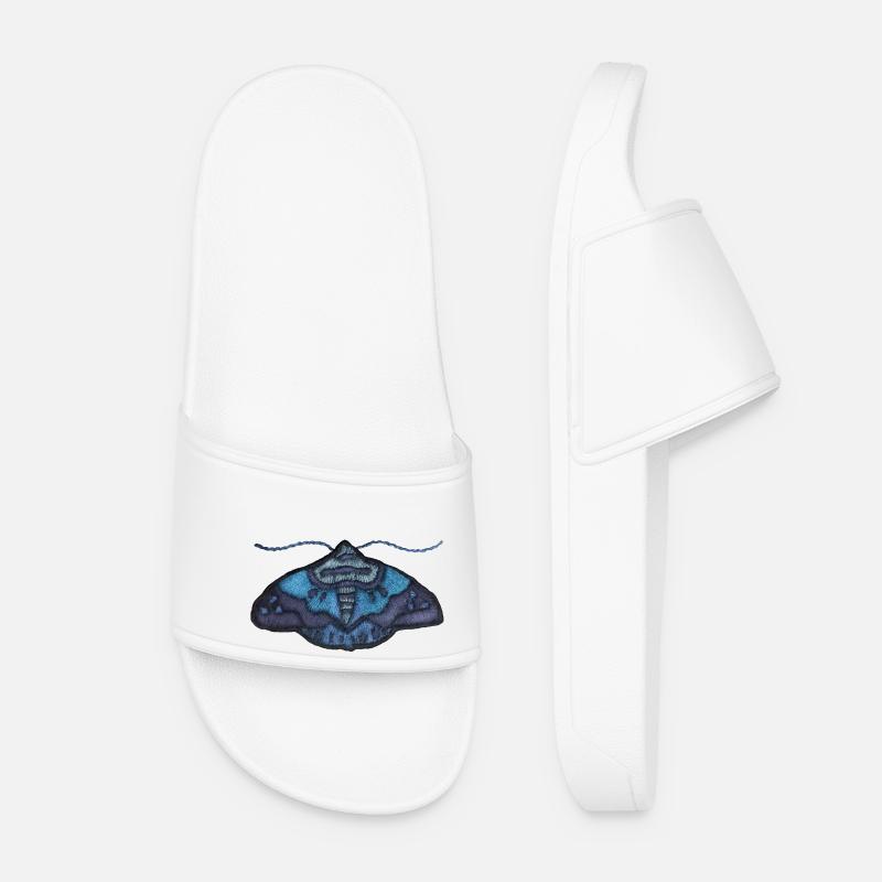 Blue moth – unique embroidered pattern - Women’s Pool Sliders - white