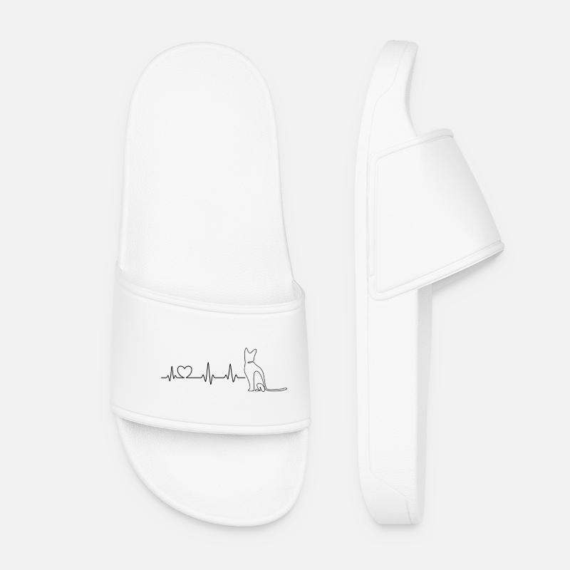 Cat Heartbeat – Line Art Design - Women’s Pool Sliders - white
