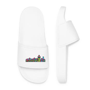 Lucerne City Skyline Chapel Bridge Line Art - Women’s Pool Sliders - white - Front