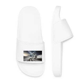 grey alien on the moon surface – observing moon - Women’s Pool Sliders - white - Front